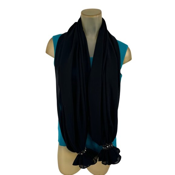 Black Evening Scarf With Rhinestone Embellishments fashion 27 x 60 - Picture 2 of 5